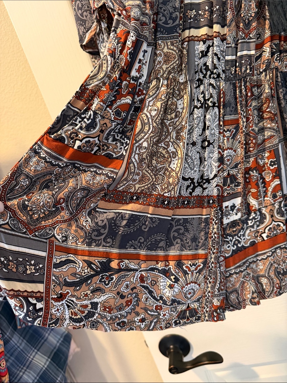 Paisley Peasant Tunic romper in Rust, Black & Cream - Picture 4 of 8